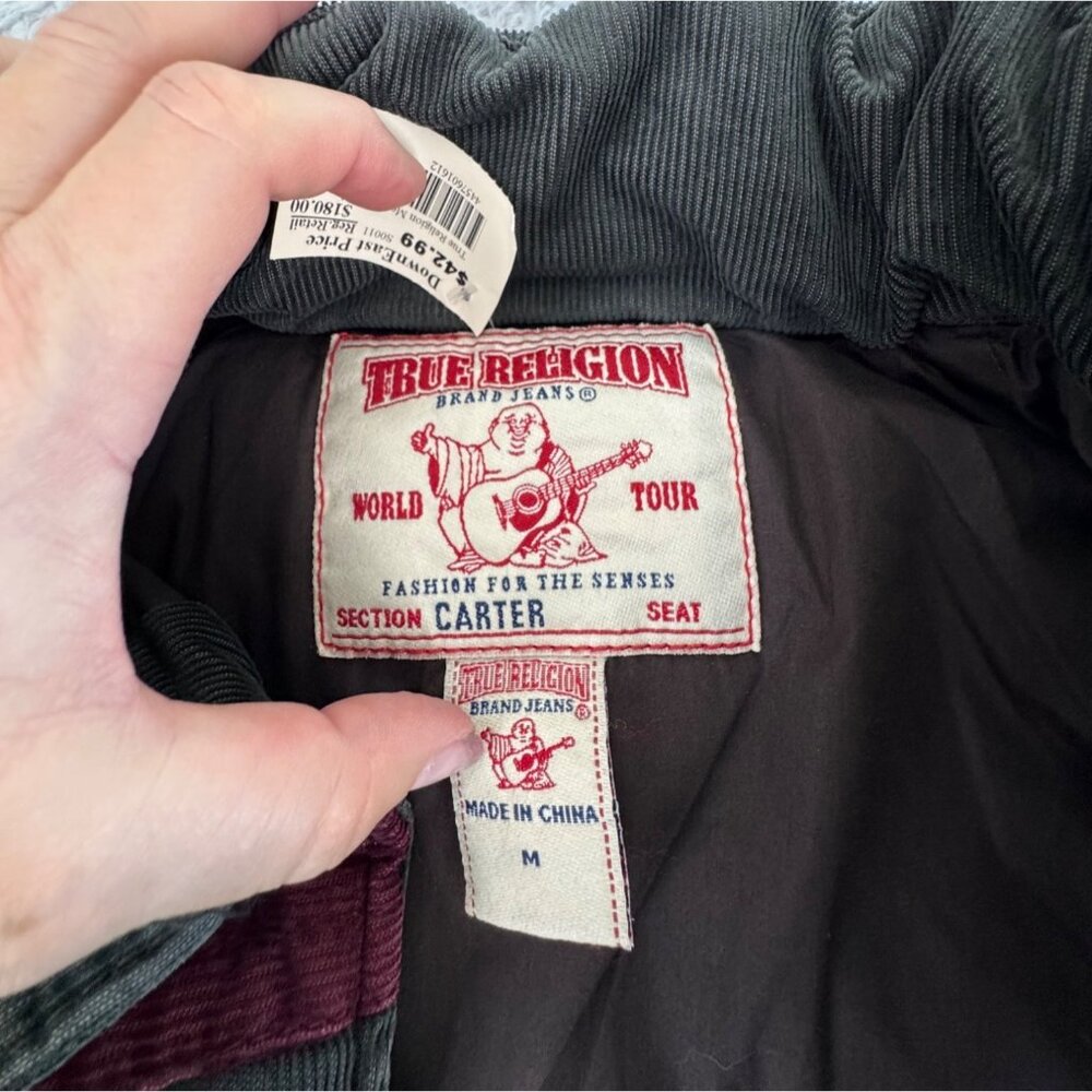 True Religion Mens M Corduroy Puffy Vest W/ Burgundy Yoke NWT Cowboy - Picture 11 of 15